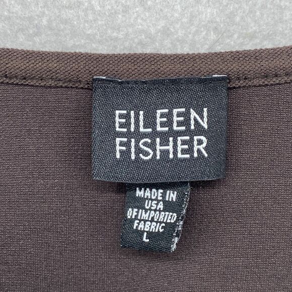 EILEEN FISHER Tank Top L Washable Stretch Crepe Cami Cross Back Shell Brown USA - Picture 6 of 11